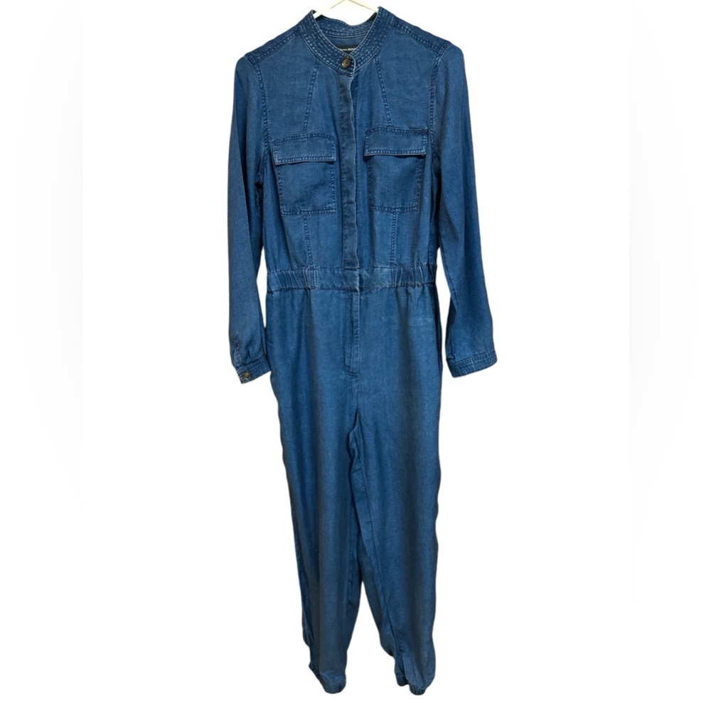 Banana Republic Tencil Blue Denim Longsleeved Jogger Flight Jumpsuit Size 8 NWOT - Picture 2 of 10